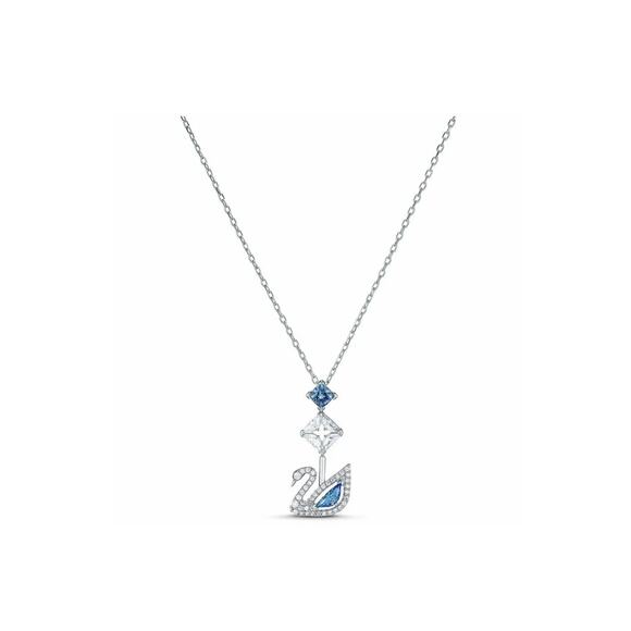 Swarovski 125th Anniversary Dancing Swan Blue Stone Rhodium Plated Necklace - Picture 1 of 4